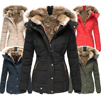 £12.85 • Buy New Womens Ladies Quilted Winter Coat Puffer Fur Collar Hooded Jacket Parka Size