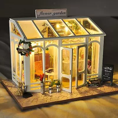 Handmade Wooden Dollhouse DIY Wood House Flower Garden House W/ LED Lights & • £20.32