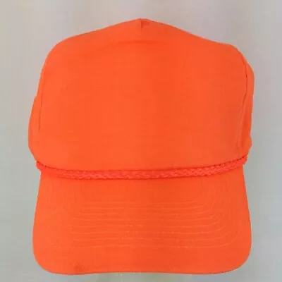 Vtg Blank Rope Neon Orange Hat Beach Golf Snap Back Trucker Baseball Hunt Cap • $34.05