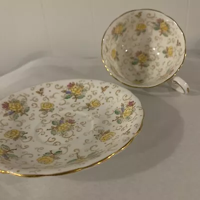 Vtg Victoria Tea Cup & Saucer English Rose Bone China England Yellow • $20