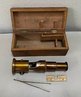 Antique French Brass Field Microscope With Box Slide Tweezers • $160