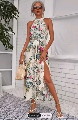Pretty Tropical Floral Print Midi Summer Holidays Beach Dress 👗M 10 12  • £12