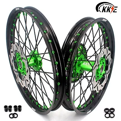 KKE 21/19 MX Wheels Rims Set Fit Kawasaki KX125 KX250 2003-2005 Disc Black Spoke • $749