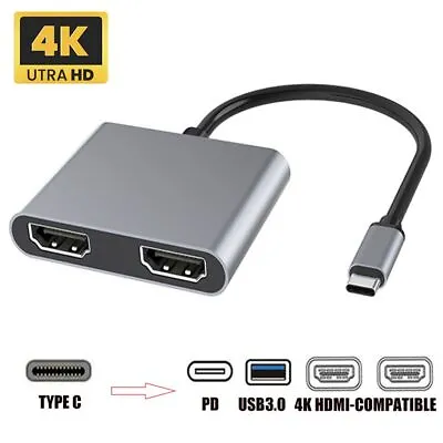 $28.84 • Buy Adapter 4 In 1 Docking Station USB C Hub Type-C To Dual HDMI Screen Expansion