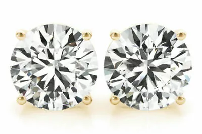 1.5 Carat Round Diamond Stud 14k Yellow Gold Earrings E Color I-Flawless GIA • $11880