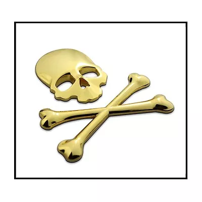 ( 2pc ) 3D Gold Skull N Cross Bones Logo Emblem Sticker Real Metal -Not Plastic- • $8.98