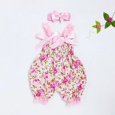 Newborn Infant Baby Girl Floral Romper Bodysuit Jumpsuit Headband Outfit Clothes • $17.59