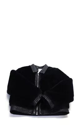 Mayoral Girls' Faux Leather Trim Faux Fur Full Zip Coat Blue Size 9 • $42.69