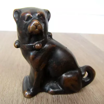 Vintage Antique Solid Bronze Small Dog With Collar Figure Pug Puppy Bulldog ? • $45