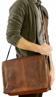 Vintage Genuine Leather Messenger Briefcase Satchel Laptop Shoulder Bag For Men • £34.02