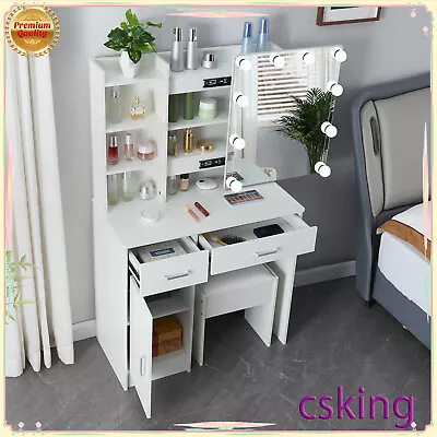 Dressing Table Vanity Make Up Desk W/ 3 Colour 10 LED Lighting Mirror & Stool • £137