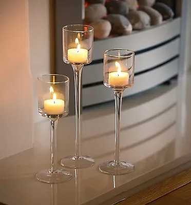 Set Of 3 Elegant Tea Light Glass Candle Holders Wedding Table Centrepiece • £19.99