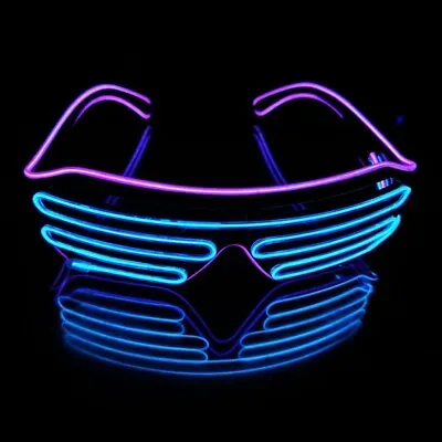 Neon El Wire LED Light Up Shutter Flashing Glasses Eyewear Neon Glow In Dark Ill • £8.99