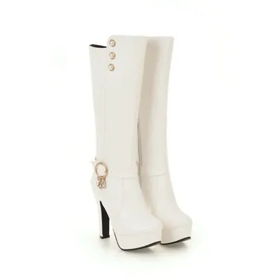 Women Block High Heel Round Toe Knee High Boots Gothic Winter Autumn 46/47/48 • $63.69