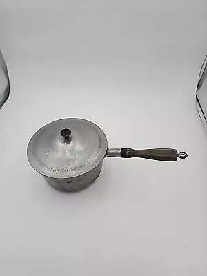 Vintage Club Aluminum Hammered 2 Qt Pot Sauce Pan Hammercraft Wood Handle Lid • $25