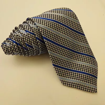 Haines Bonner Tie Mens 58x2.25 Houndstooth Regiment Gray Blue 100% Silk Striped • $19.95