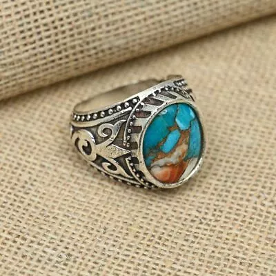 Oyster Turquoise Gemstone Men's Ring 925 Sterling Silver Boho Ring All Size R222 • $19.54