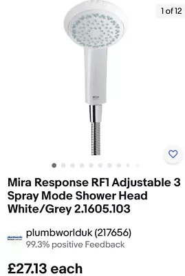 Mira Response RF1 Adjustable 4 Spray Shower Head White/Grey 2.1605.103 - £21.50 • £21.50