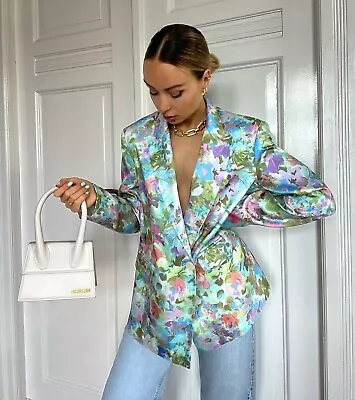 Bnwt Zara Multicoloured Floral Print Double-breasted Blazer Size M • $87.11