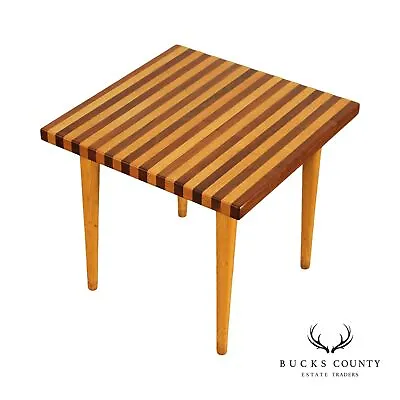 Mid Century Modern Oak And Walnut Square Butcher Block Side Table • $595