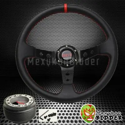 350mm Black Deep Dish Steering Wheel +Hub Adapter For Acura Integra 1990-1993 DA • $57.49