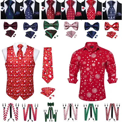 Christmas Mens Green Waistcoat Paisley Floral Vest Shirt Bow Tie Pre-tie • $25.88