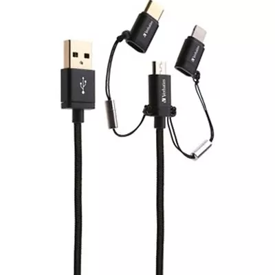 Verbatim 3-in-1 Micro USB Lightning Type C To USB-A-1.2m Black- MFI Certified • $18.50