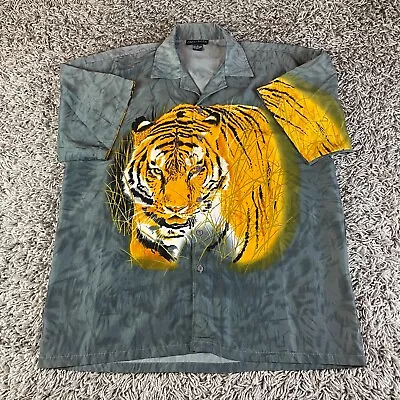 Vintage Tiger Shirt Mens Large L Gray Y2K Anime Skate Grunge 90s Polyester Logo • $29
