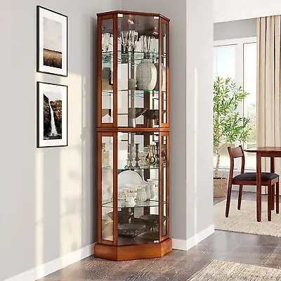 Lighted Curio Cabinet Corner Display Case For Living Room China Hutch With Temp • $575.36
