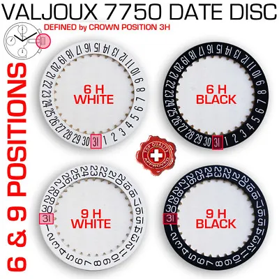 Date Disc For Movement Eta Valjoux 7750  Special Position 6 + 9 H Black+white • $35