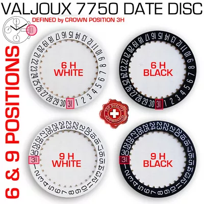 $35 • Buy Date Disc For Movement Eta Valjoux 7750,  Special Position 6 + 9 H, Black+white