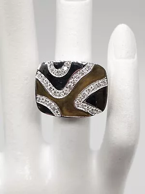 $5000 La NOUVELLE Bague BRONZE Enamel .75ct VS G Diamond 18k White Gold Ring 17g • $1350