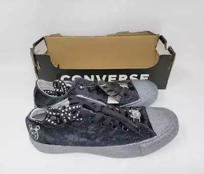 New Womens 7 Miley Cyrus Converse Ctas Ox Black Velvet Silver Glitter Skate Shoe • $49.99