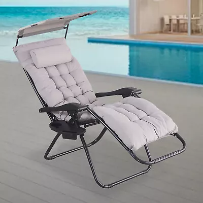 Outdoor Reclining Chairs Folding Decking Garden Camping Sun Lounger Black/Grey • £13.90