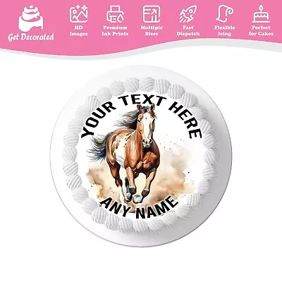 Brown Horse Running Personalised Cake Icing Topper Edible Cupcake Decoration • £2.49