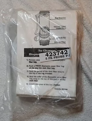 Vacuum Filter Paper Bag Mastercraft Probe P-5 Pack Of 5 423742 • $24.99