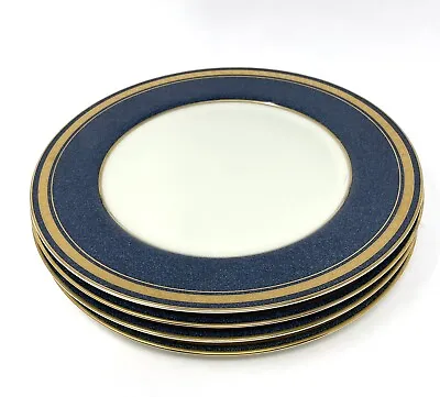 (4) Mikasa Grande Ivory L2826 Imperial Lapis 10.75  Dinner Plate Blue GOLD Japan • $39.97