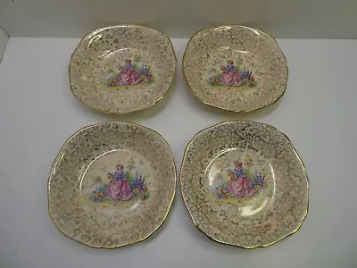 Set 4 H&k Tunstall Pottery Ceramic Crinoline Lady Bowls Gilt Chintz Gilt Floral • $46