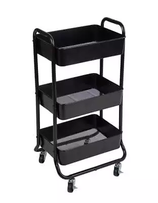 3 Tier Metal Utility Cart Rich Black Laundry Baskets Powder Coating Adult And • $23.73