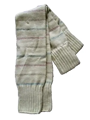 VTG 80s Leg Warmers Ivory W/Blue/Pink Metallic Stripe 31  Xtra Long Acrylic Knit • $19.95