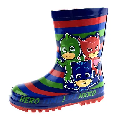 Boys PJ Masks Rubber Wellington Boots Kids Rain Snow Wellies Nursery Shoes Size • £9.95