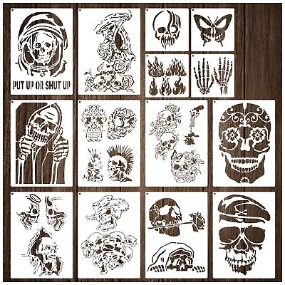 14 Pieces Skull Stencils Reusable Scary Skeleton Stencils Fire Template Skul... • $25.39