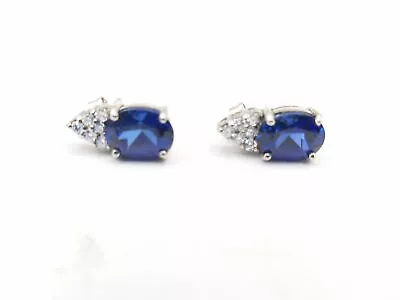 Stauer 925 Sterling Silver Sapphire & Diamond Stud Earrings • $22.50