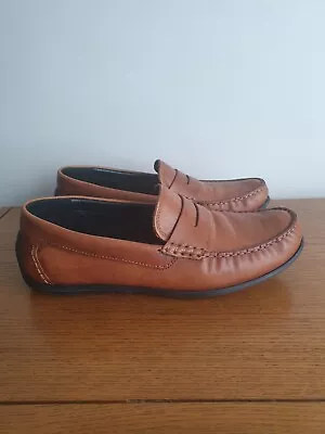 HOTTER Mens Mayfair Leather Slip On Loafers Driving Shoes Moccasin UK 9 Tan • £20