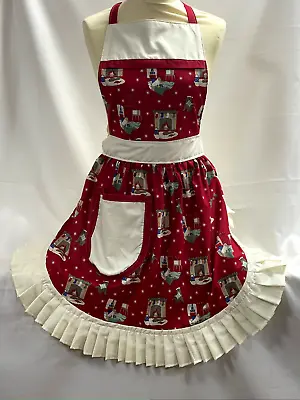 £28.99 • Buy RETRO VINTAGE 50s STYLE FULL APRON / PINNY - CHRISTMAS SCENES On RED With CREAM