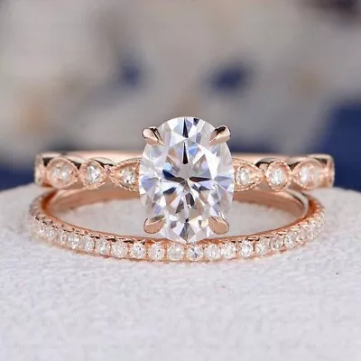 Oval Cut Moissanite Wedding Engagement Matching Band Ring 14k Yellow Gold Plated • $139.18