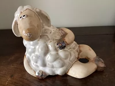 Sitting Sheep Ceramic Pottery Whimsical Lamb Figurine LikeNew Sheep Lover Gift • £6.95