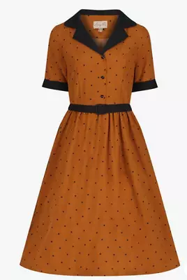 Lindy Bop Shirt Dress Mustard & Black Polka Dot Vintage 50s Size 12 BNWT RRP £45 • £14.99