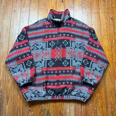 Vintage Aztec Wool Jacket Mens 2XL Red Quarter Zip Talon Zip 70s 80s • $39.99