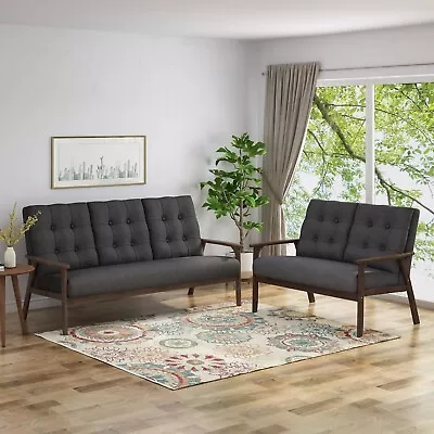 Maureen Mid Century Modern 2-Piece Fabric Sofa & Love Seat Living Room Set • $603.17